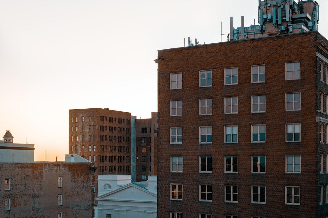 Sunset behind buildings in Savannah
